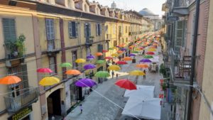 Via Monferrato with umbrellas from above